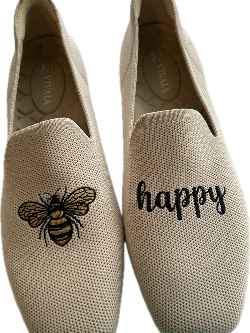 VIVAIA Women’s Beige 'Happy' Bee Embroidered Loafers
